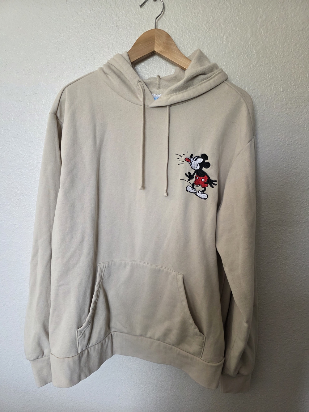 Disney Mickey and Friends Beige/Tan Hoodie with Blue Logo Tag
